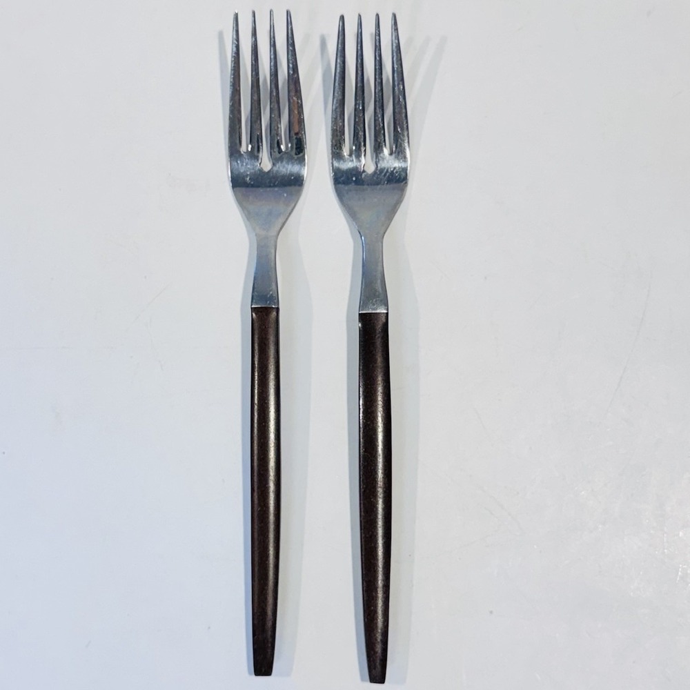 Vintage EKCO Eterna Stainless Steel Forks MCM‎ Wooden Handles Made in Japan
